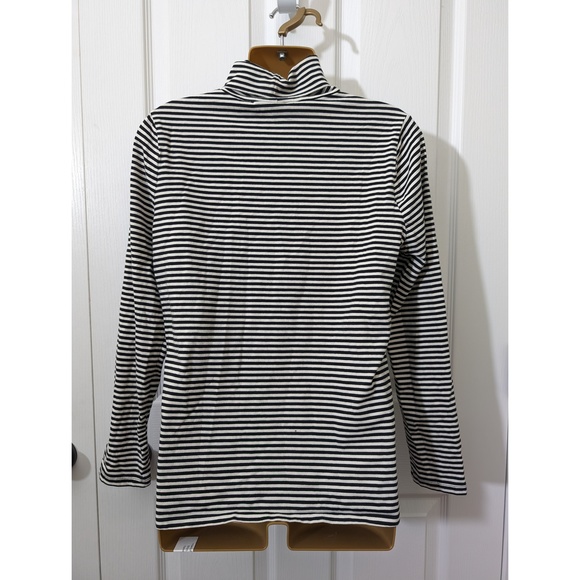 TALBOTS Knit Shirt Long-sleeve Striped Turtleneck Sz L Black - Picture 2 of 7